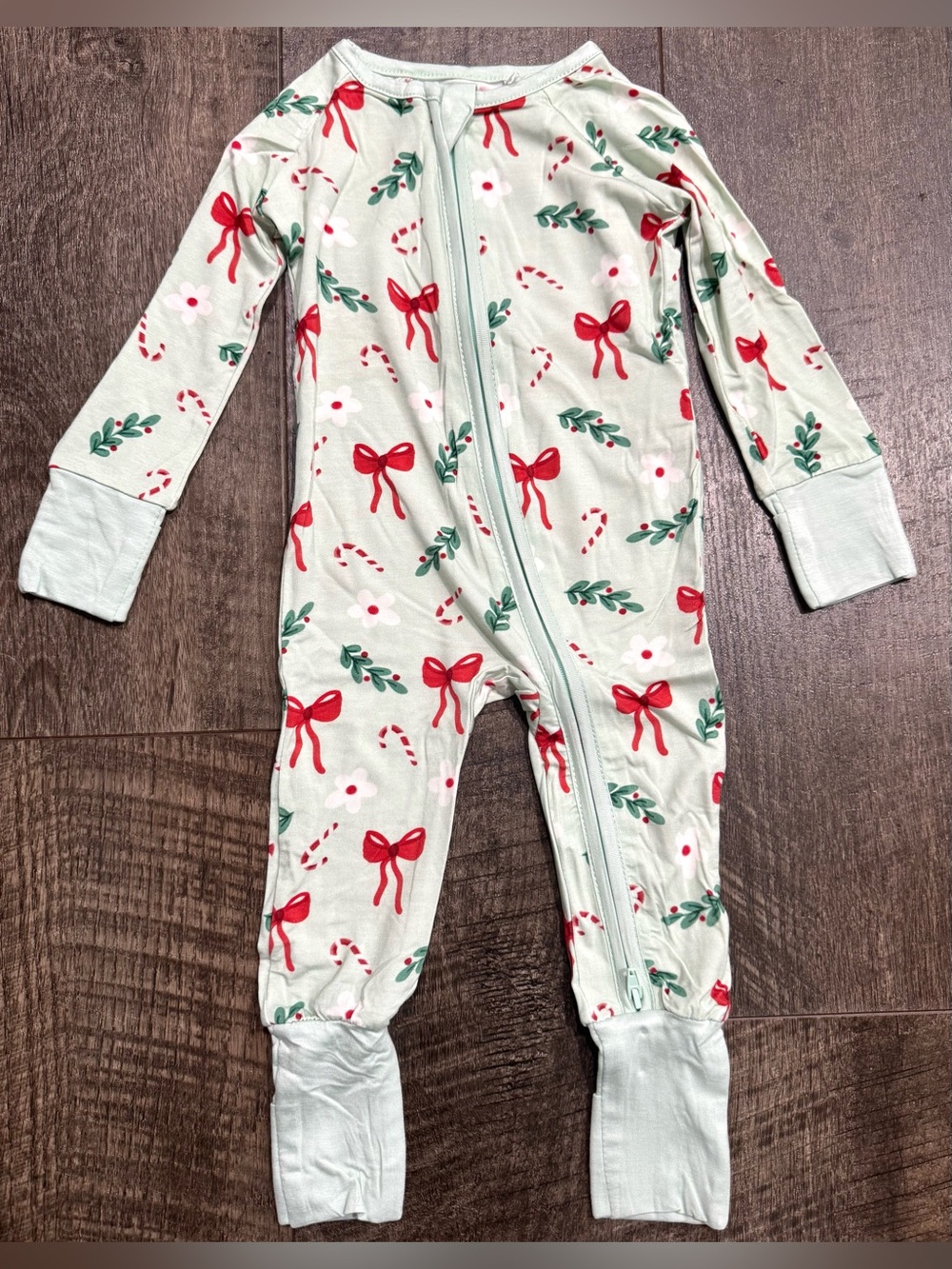 Christmas Bamboo Zipper Sleeper Pajamas • Candy Cane Dream • size 6-12 m